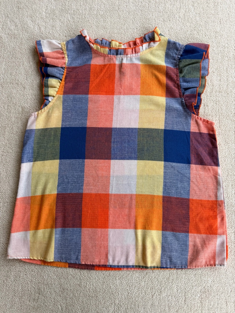 Emery Rose Womens M Multicolor Plaid Ruffle Sleeve Blouse Cotton Blend Top